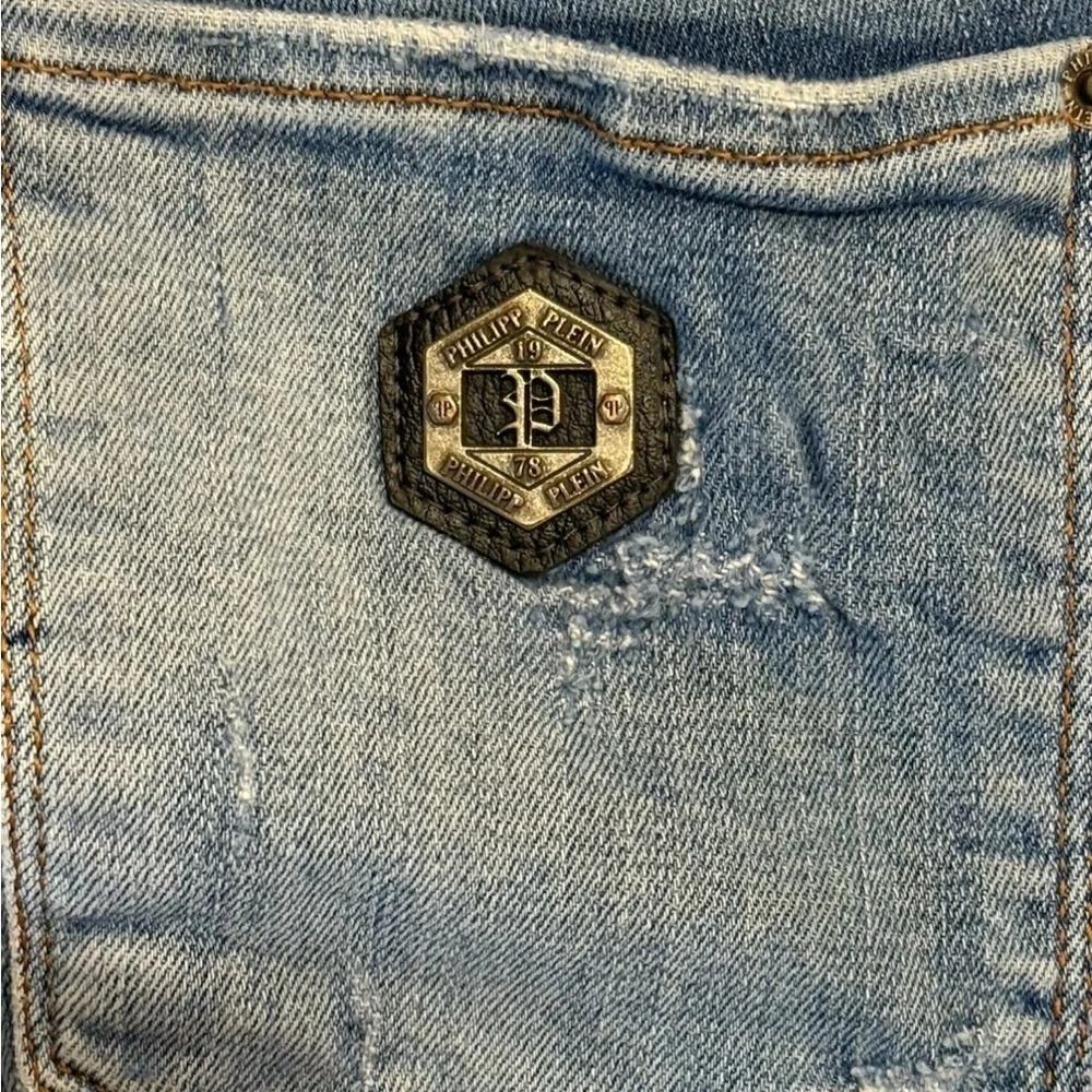 Philipp Plein Distressed Straight Leg Jeans Light Blue Waist 29 Men